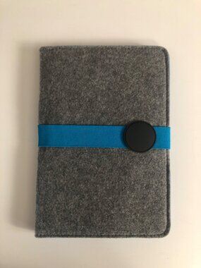 Gray Felt Tablet Sleeve Blue Elastic Strap 8.5x5.75in Closed NEW